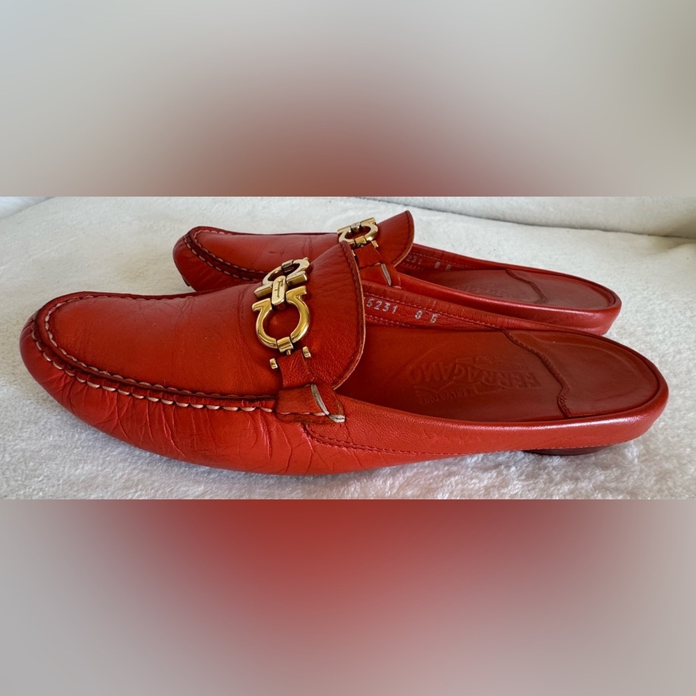 Salvatore Ferragamo Women's Orange Leather Mules Slip-on Size 8 - Picture 2 of 10